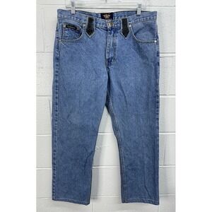 El General Denim Relaxed Straight Leg Jeans Stingray Leather Accents Men's 34x30